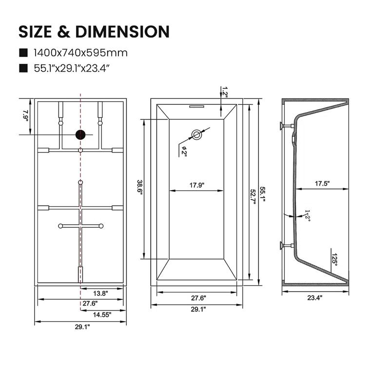 47" x 29" Freestanding Soaking Acrylic Bathtub