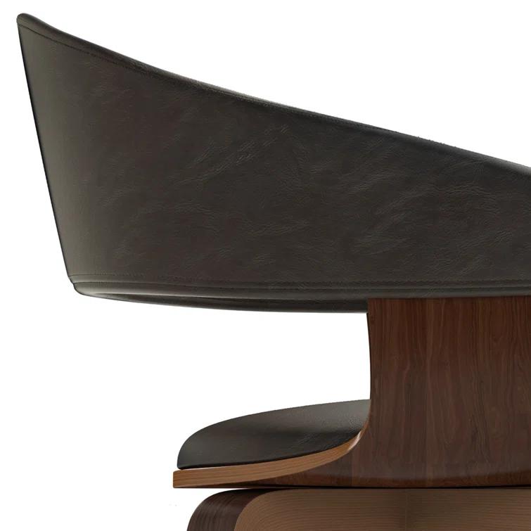 Simpli Home Lowell Bentwood Upholstered Dining Chair with Curved Backrest in Mid-Century Modern Style