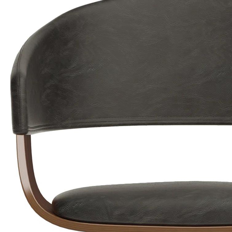 Simpli Home Lowell Bentwood Upholstered Dining Chair with Curved Backrest in Mid-Century Modern Style