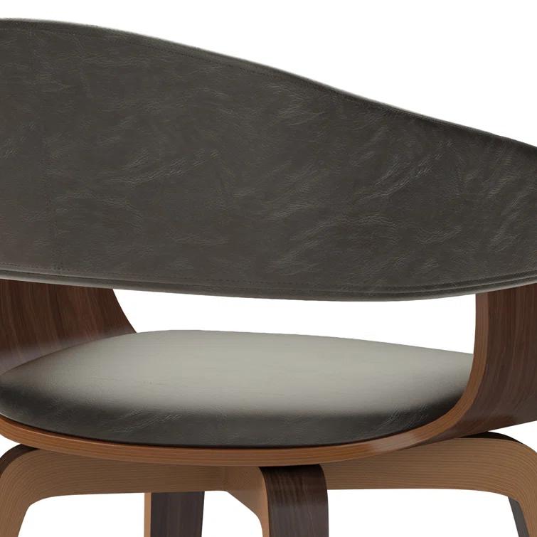 Simpli Home Lowell Bentwood Upholstered Dining Chair with Curved Backrest in Mid-Century Modern Style