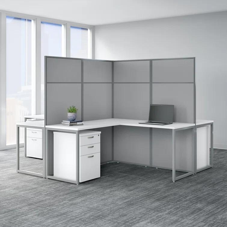 Bush Business Furniture Easy Office L-Shaped 4 Person Cubicle with Cable Management