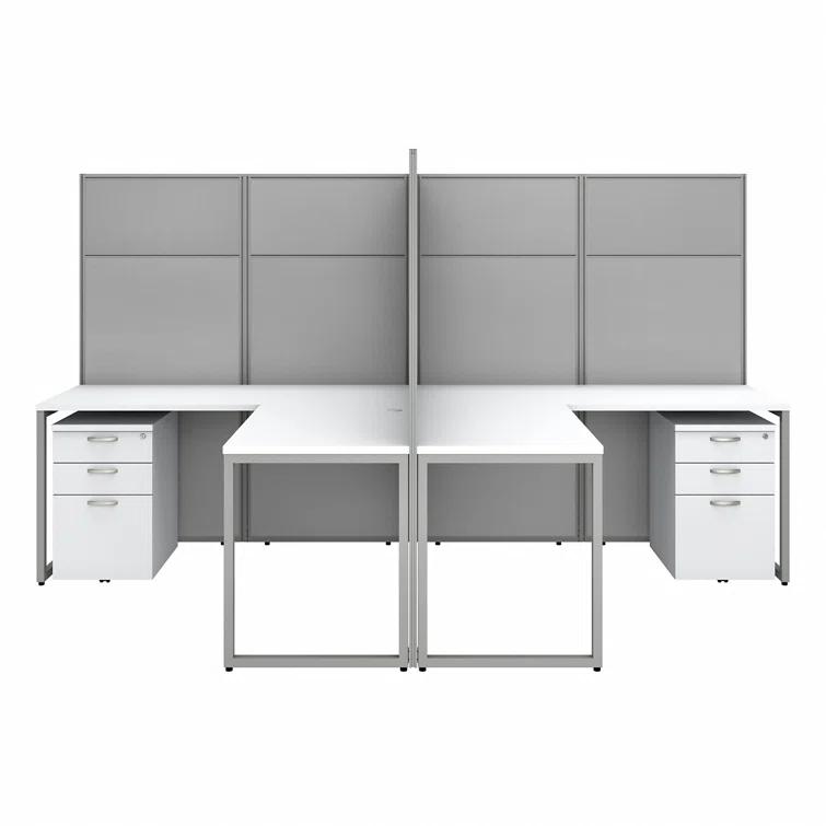 Bush Business Furniture Easy Office L-Shaped 4 Person Cubicle with Cable Management