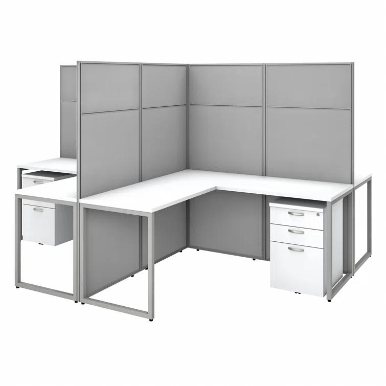 Bush Business Furniture Easy Office L-Shaped 4 Person Cubicle with Cable Management