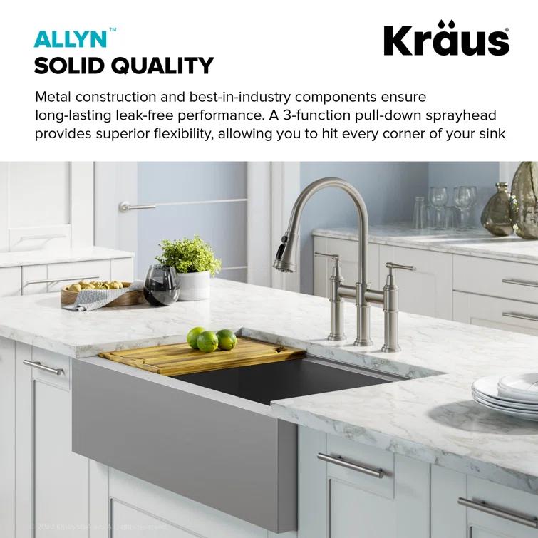 Kraus Allyn Transitional Bridge Kitchen Faucet and Water Filter Faucet Combo