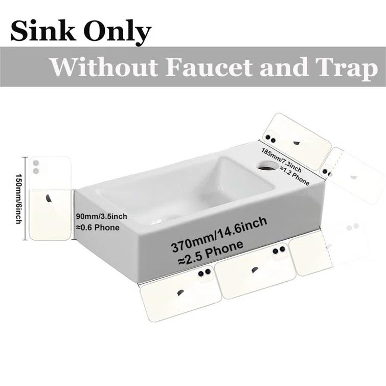 BTERAZ B07XP1R7ZZ BTERAZ 7.3'' White Ceramic Rectangular Bathroom Sink