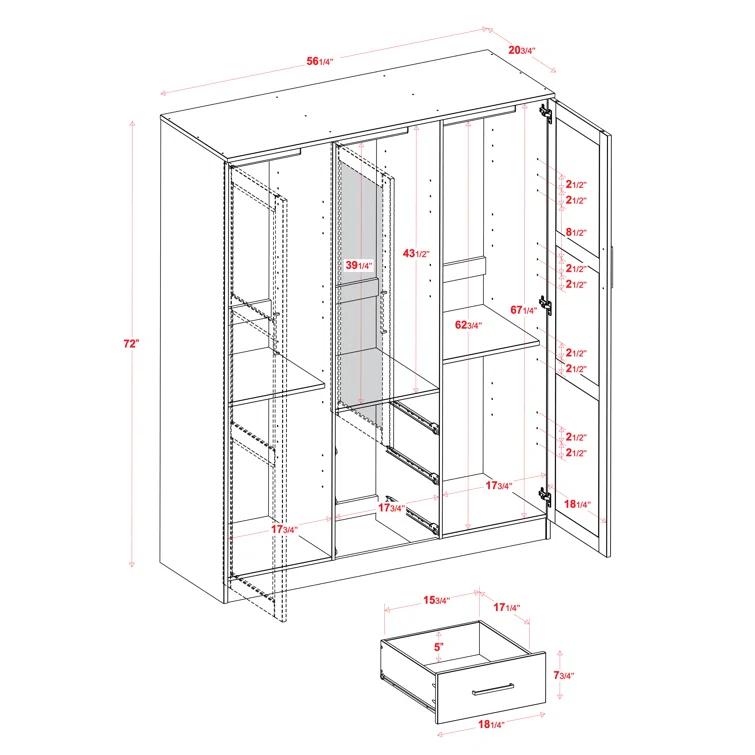 Bassam Cosmo 100% Solid Wood 3-door Wardrobe Armoire