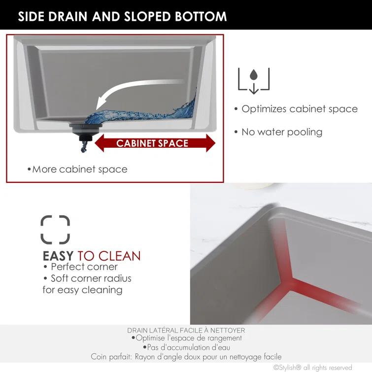 STYLISH S-830WL Pietra STYLISH 30 inch Undermount Workstation Single Bowl Composite Granite Apron Kitchen Sink