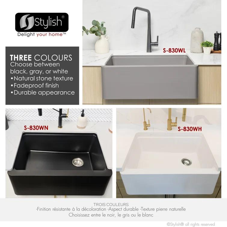 STYLISH S-830WL Pietra STYLISH 30 inch Undermount Workstation Single Bowl Composite Granite Apron Kitchen Sink