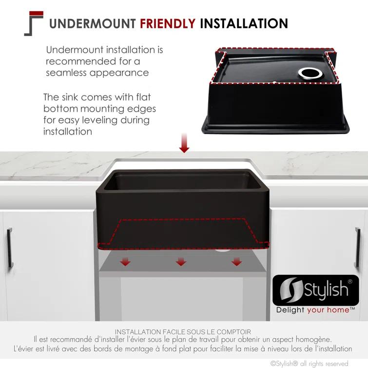 STYLISH S-830WN Pietra STYLISH 30 inch Undermount Workstation Single Bowl Composite Granite Apron Kitchen Sink