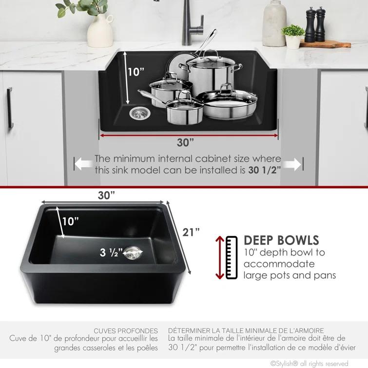 STYLISH S-830WN Pietra STYLISH 30 inch Undermount Workstation Single Bowl Composite Granite Apron Kitchen Sink