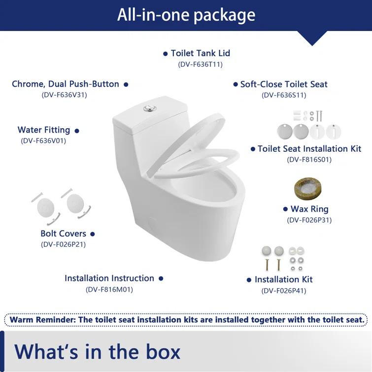 DeerValley Prism Dual-Flush Elongated One-Piece Toilet with Glazed Surface Lower Water Tank for Space Saving (Seat Included)