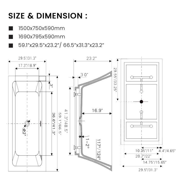 67'' x 31'' Freestanding Soaking Acrylic Bathtub