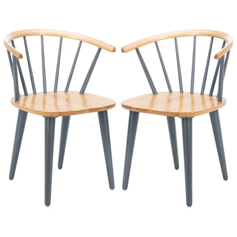 SAFAVIEH Blanchard Mid-Century Curved Spindle Side Chair, Natural/Grey