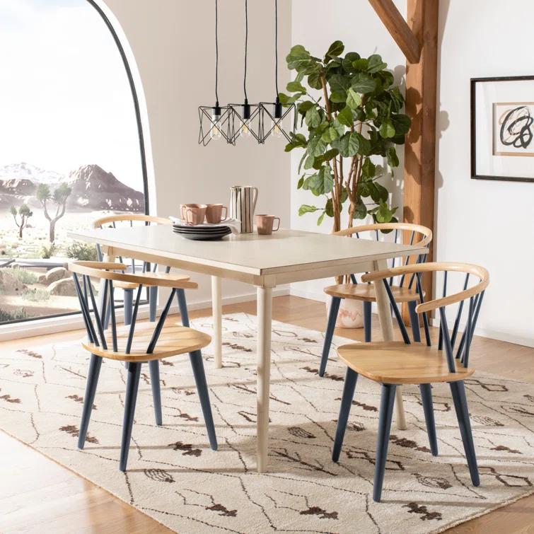 SAFAVIEH Blanchard Mid-Century Curved Spindle Side Chair, Natural/Grey