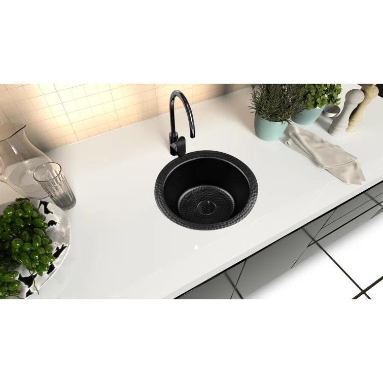 Monarch Abode 19196 Aluminum Hand Hammered Essex Dual Mount Single Bowl Bar Prep Sink 12", Black