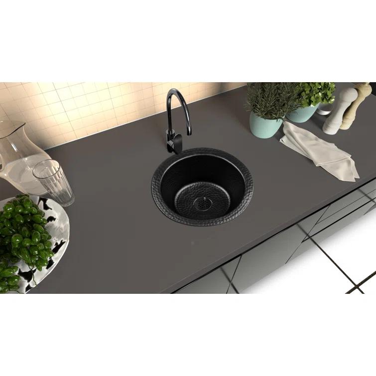 Monarch Abode 19196 Aluminum Hand Hammered Essex Dual Mount Single Bowl Bar Prep Sink 12", Black