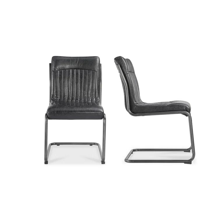 Transitional Black Genuine Leather Upholstered Side Chair