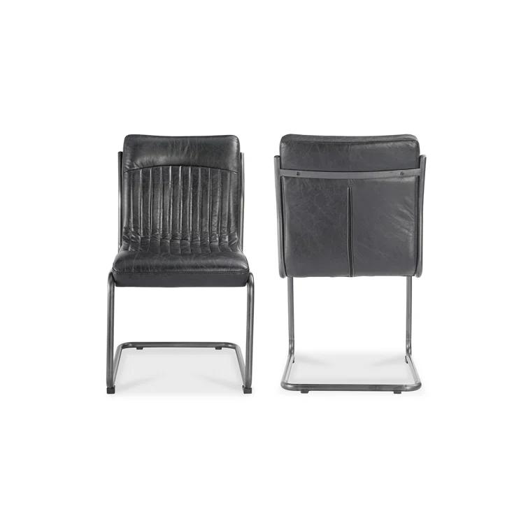 Transitional Black Genuine Leather Upholstered Side Chair