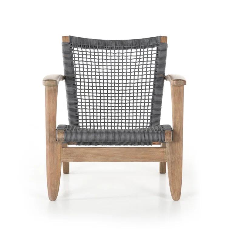 Gray and Natural Eucalyptus Outdoor Lounge Chair with Woven Seat