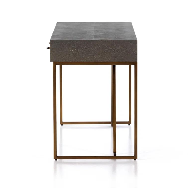 Gray Shagreen Writing Desk with Brass Iron Base and Drawers