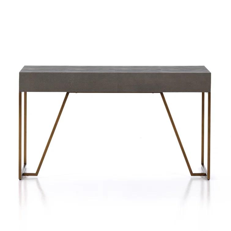 Gray Shagreen Writing Desk with Brass Iron Base and Drawers