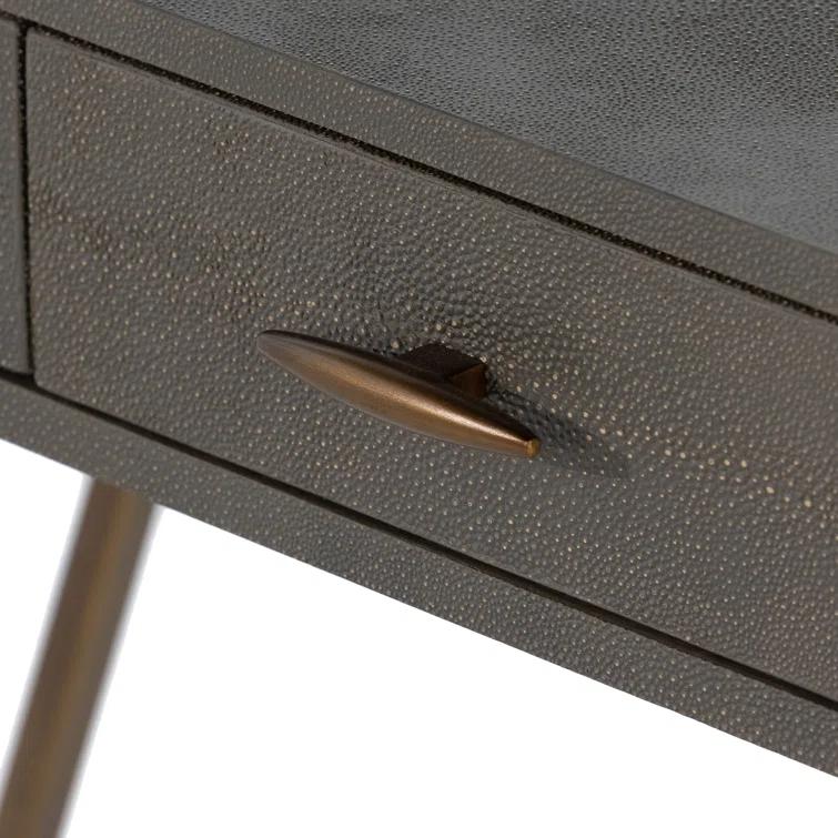 Gray Shagreen Writing Desk with Brass Iron Base and Drawers