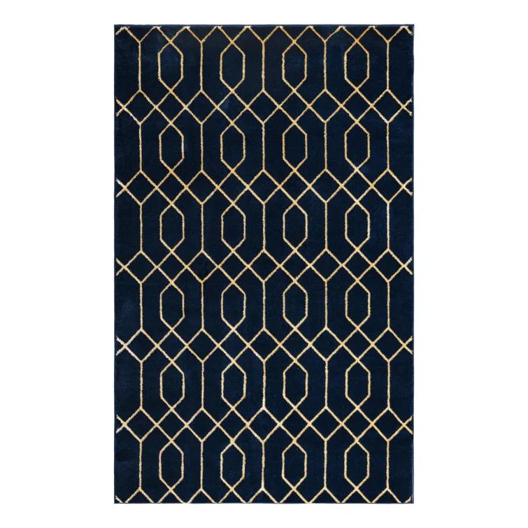 Glam Navy Blue Gold Area Rug