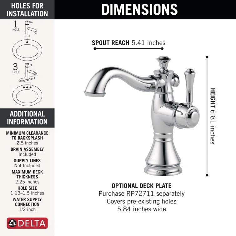 Cassidy™ Single Hole Bathroom Faucet with Drain Assembly