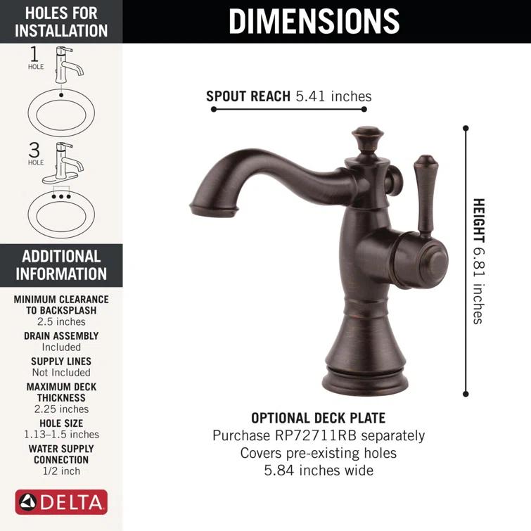 Cassidy™ Single Hole Bathroom Faucet with Drain Assembly
