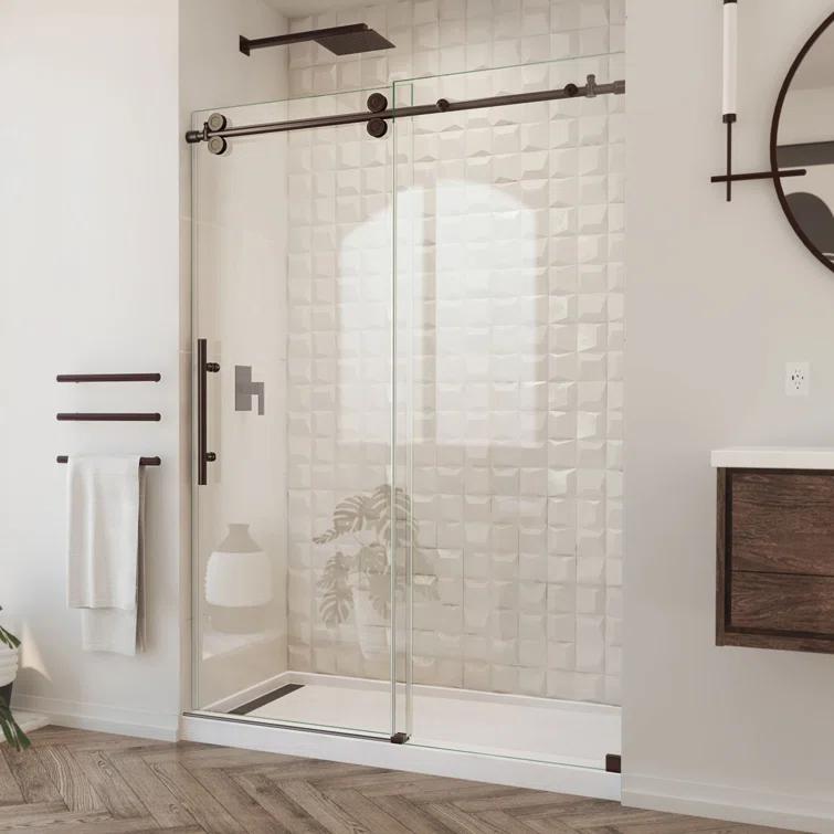 Enigma-XO 50" W x 76" H Sliding Frameless Shower Door with Clear Max™ Technology