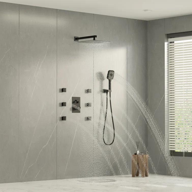 Rainfall Symphony 12inch 3-Function Dual Shower Head Thermostatic Shower System with 3 Sprays Handheld