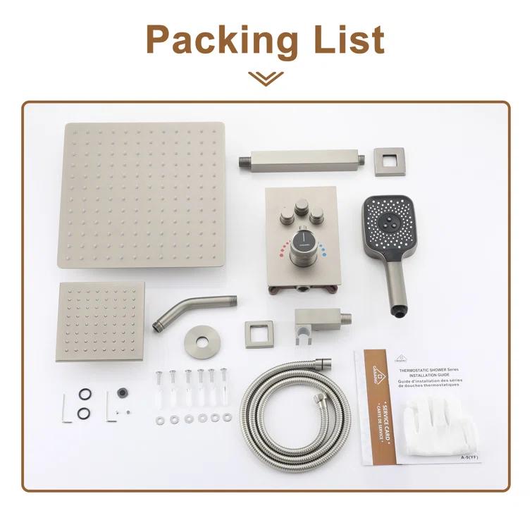 Rainfall Symphony 12inch 3-Function Dual Shower Head Thermostatic Shower System with 3 Sprays Handheld