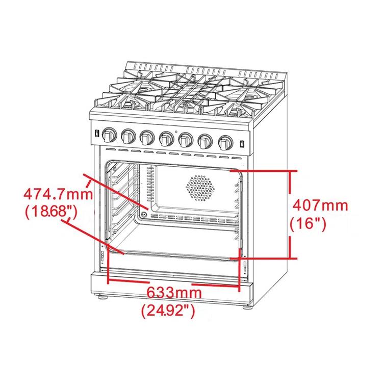 Massimo 30-inch Dual Fuel Range, 5 Burners, 4.32 cu.ft. True Convection Oven, Air Fryer & Griddle