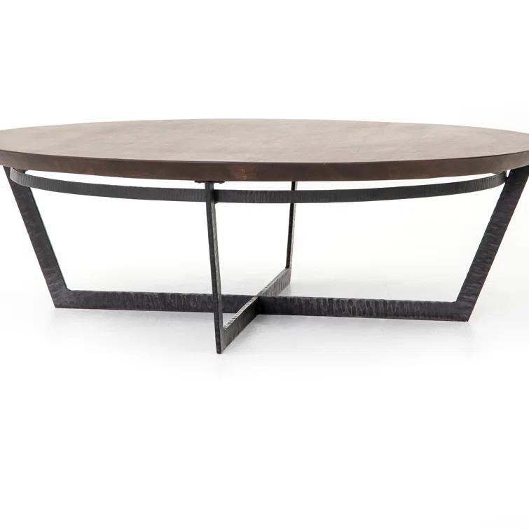 Felix Round Black and Brown Metal Coffee Table with Storage