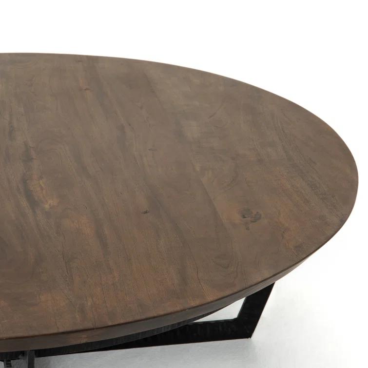 Felix Round Black and Brown Metal Coffee Table with Storage