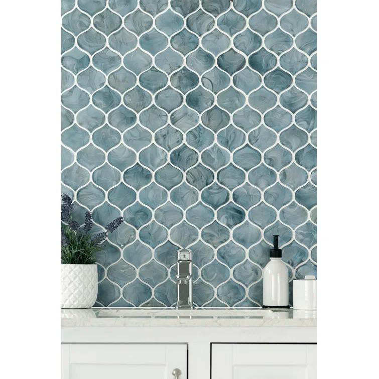 MSI Blue Shimmer Arabesque 10 in. x 10.2 in. Glass Mesh-Mounted Mosaic Wall Tile