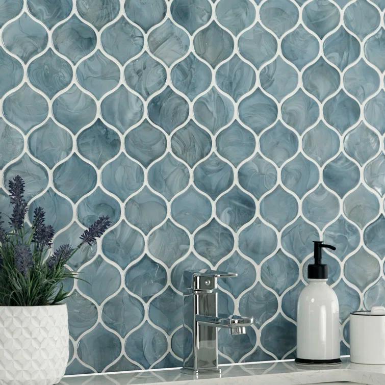 MSI Blue Shimmer Arabesque 10 in. x 10.2 in. Glass Mesh-Mounted Mosaic Wall Tile
