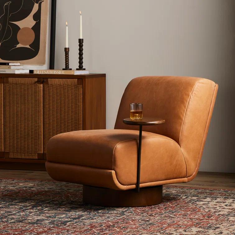 Bronwyn Almond Genuine Leather Swivel Side Chair