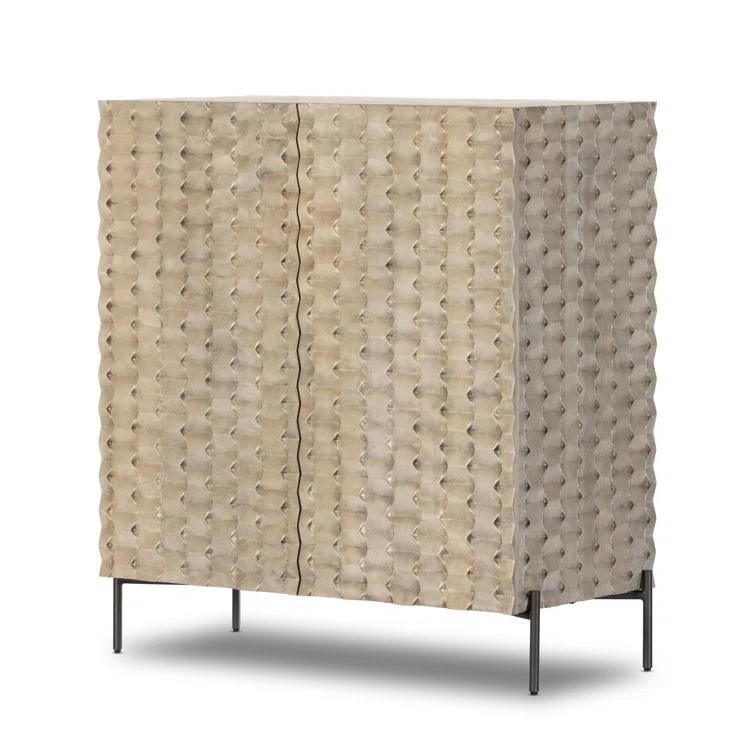 Raffael 39" Grey Wash Wood Bar Cabinet with Storage