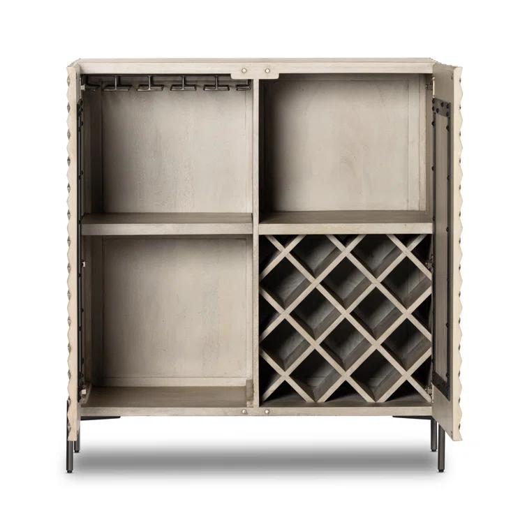 Raffael 39" Grey Wash Wood Bar Cabinet with Storage