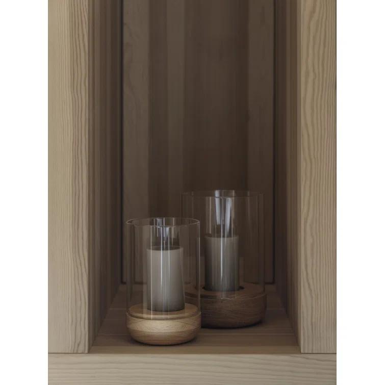 LANTO Hurricane Candle Holder With Wood Base