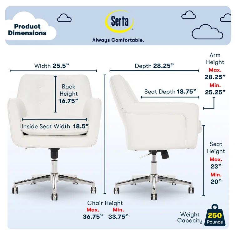 Serta Ashland Modern Office Chair, Mid-Back, Quality Memory Foam Cushion, Metal Base Chrome Finish