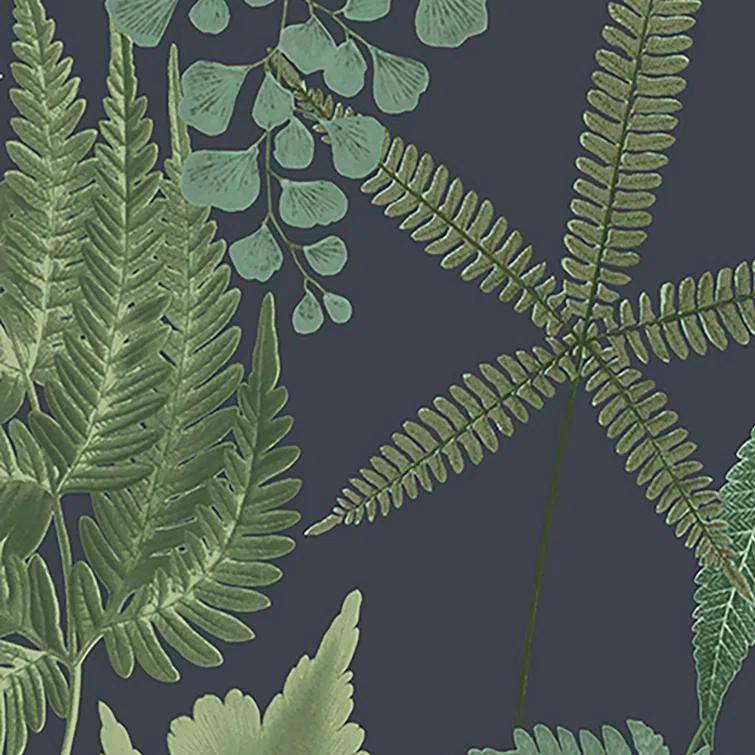 Midsummer Fern Navy Blue and Green Tropical Leaves Paste the Wall Wallpaper