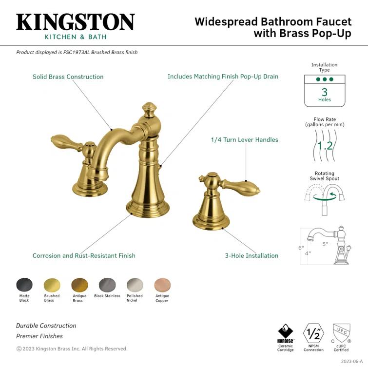Fauceture FSC197ALAC English Classic Widespread Bathroom Faucet, Antique Copper