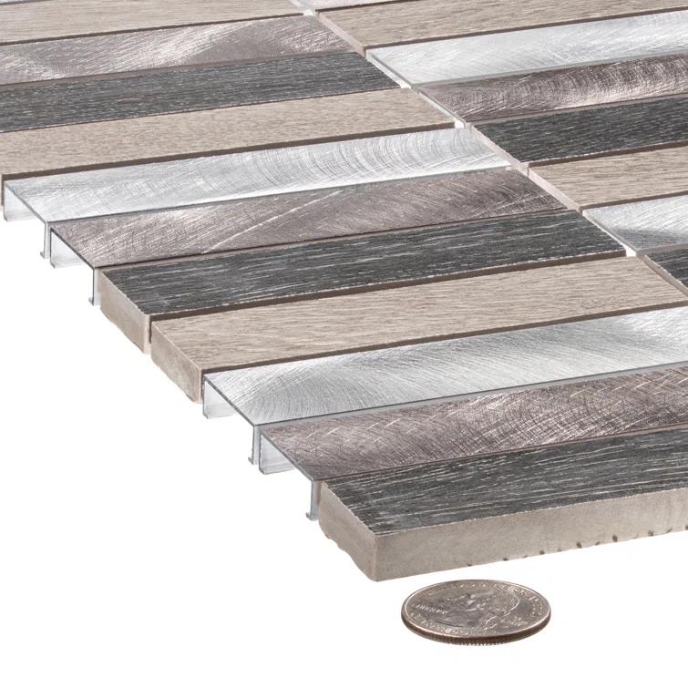 Chocolat-Stacked 1" x 4" Porcelain/Metal Grid Mosaic Kitchen Backsplash, Bathroom, Shower, Wall and Floor Tile