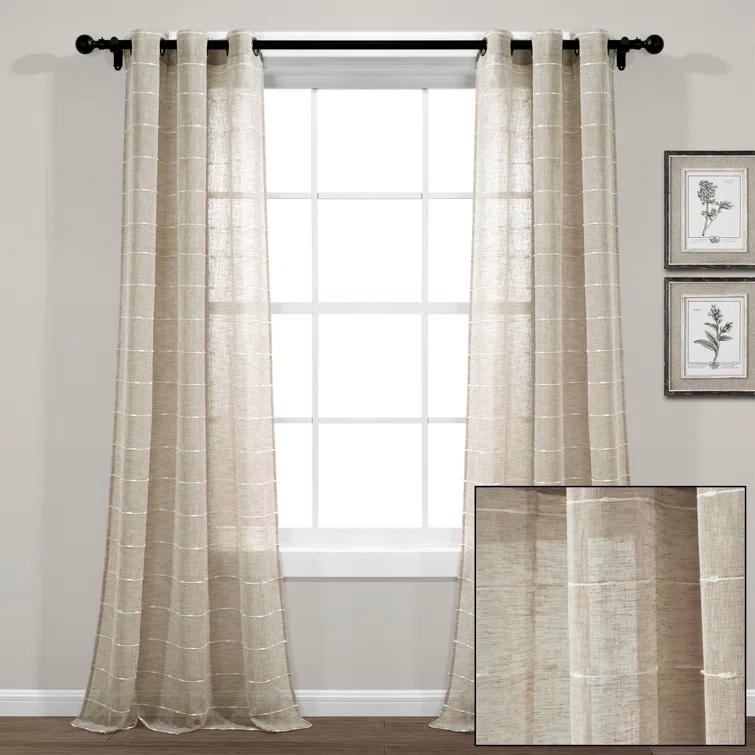 Farmhouse Textured Sheer Polyester Sheer Curtain Pair (Set of 2)