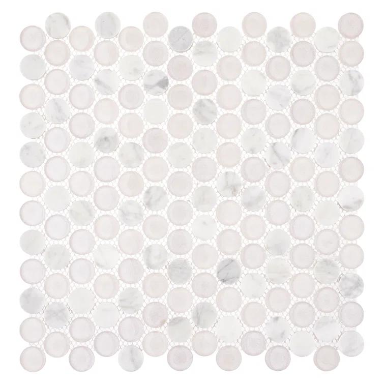 Space 3/4" Penny Round Glass & Natural Stone Mosaic Kitchen Backsplash, Bathroom, Shower, Wall and Floor Tile