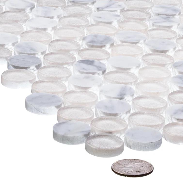 Space 3/4" Penny Round Glass & Natural Stone Mosaic Kitchen Backsplash, Bathroom, Shower, Wall and Floor Tile