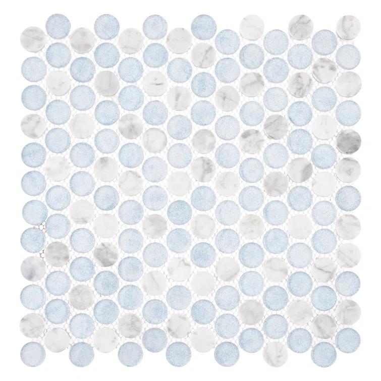 Space 3/4" Penny Round Glass & Natural Stone Mosaic Kitchen Backsplash, Bathroom, Shower, Wall and Floor Tile