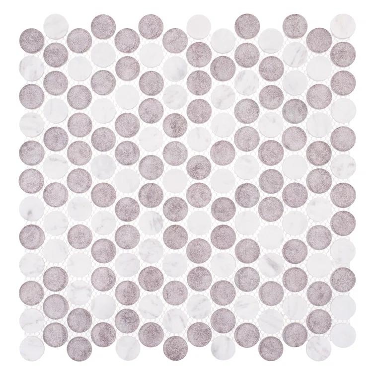 Space 3/4" Penny Round Glass & Natural Stone Mosaic Kitchen Backsplash, Bathroom, Shower, Wall and Floor Tile